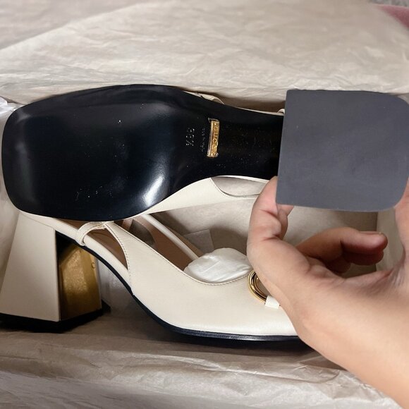 Gucci GG Slingback Horsebit Pumps Chunk Heel Mystic White Leather EU 38.5 US 8.5 - Picture 11 of 12